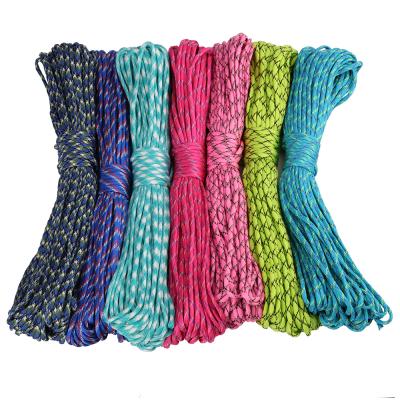 China Viable Packing Rope 100 Feet Paracord 550 4mm Mix Color Paracord Bracelet Rope 7 Strand Parachute Rope Hiking 31meters for sale