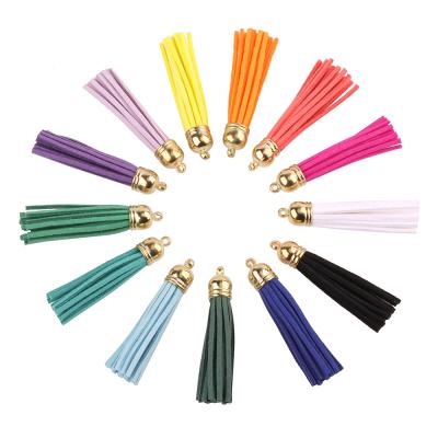 China 5cm Long Colorful Mobile Phone Gold Top Korea Suede Leather Tassels For Jewelry Necklace Making Handmade Accessories 100 Pcs/Bag for sale