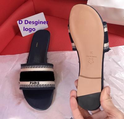 China Fashion Trend D brand women's famous genuine leather good quality slides and flat sandals and beach sandals for sale