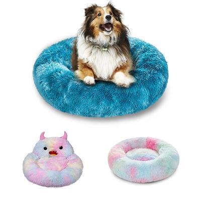 China Wholesale New Wholesale Worry Velvet Washable Orthopedic Luxury Round Donut Soft Memory Cooling Foam For Big Large Dog Cat Pet Bed for sale