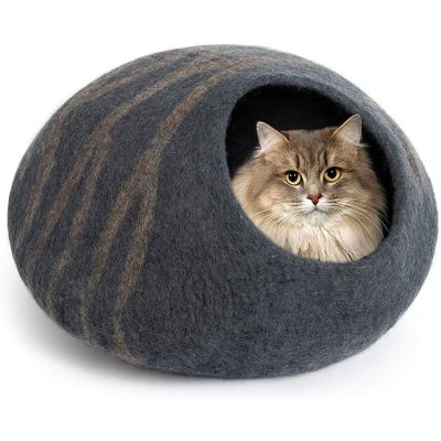 China Home Pet Felt Eco-Friendly Custom Warm Washable Luxury Cute Cat Bed Travel Sohpety Cave Nepal Wool Bedroom for sale