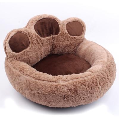 China Custom Made High Quality Breathable Sohpety Hotsale Logo Plush Pet Cat Bear Paw Calming Fluffy Comfort Dog Bed for sale