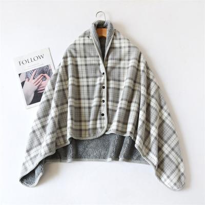 China Anti-Pull Printing LOGO Double Pleat Grid Printed Warm Winter Button Shawl Blanket for sale