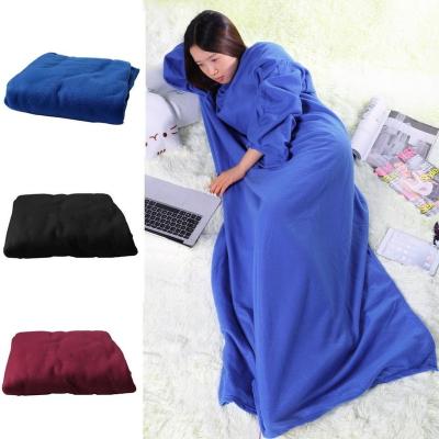 China Disposable 100% Polyester Knitted Blanket Comfortable Soft Anti-pilling With Sleeves Fleece TV Blanket for sale