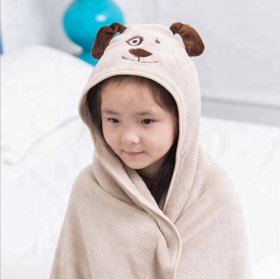 China Cheap Baby Blanket Cute Animal Knitted 100% Polyester Anti-pilling Embroidered Animal Hood Blanket for sale