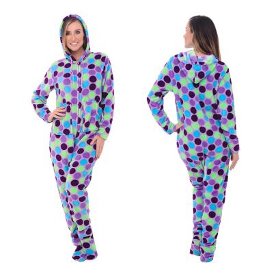 China QUICK DRY Ladies Flannel Fleece Footed Pajamas Custom Print Winter OEM Customized Pajamas for sale