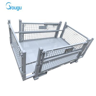 China Space Saving Powder Plated Collapsible Wire Metal Container Collapsible Steel Cage Pallet Racking Logistic System for sale