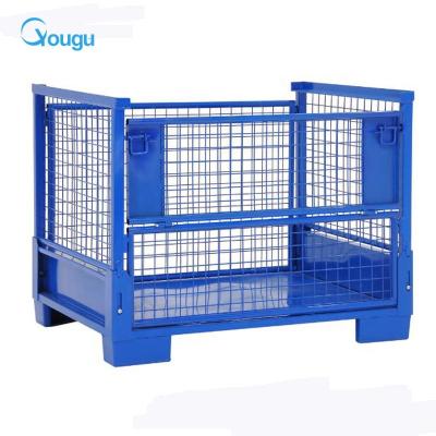 China Save Space Powder Plated Heavy Duty Collapsible Wire Metal Container Storage Rack Logistics Warehouse Pallet for sale