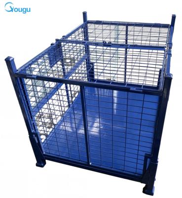 China Save Space Powder Plated Wire Metal Collapsible Container Cage Foldable Storage Box With Top Cover for sale