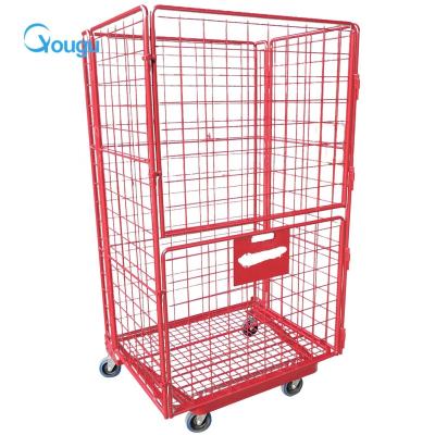 China Space Saving Professional Manufacturing Warehouse Steel Roll Cage Folding Trolley for sale