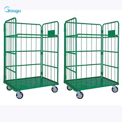 China Space Saving Customized Folding 3 Sides Rolling Storage Cage Trolley Cart With Wheels for sale