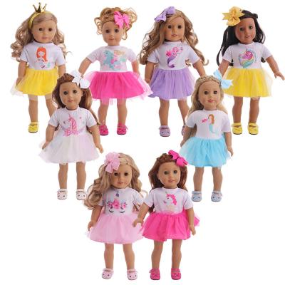 China Normal Summer 18 Inch American Girl Doll Accessories Short Sleeve Clothes 43cm Shafu Doll Tulle Skirt Doll Dressup Dress for sale