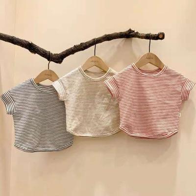 China QUICK DRY Short Red Striped Soft Plain Shirts Toddler Short Sleeve Cotton T-shirt Babies Boys Spring Summer Tops For Kids for sale