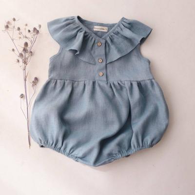 China High Quality Summer Toddler Kids Ruffle Baby Clothes Cotton Float Sleeve Solid Canvas Rompers Cute Babies Ruffle Overalls for sale