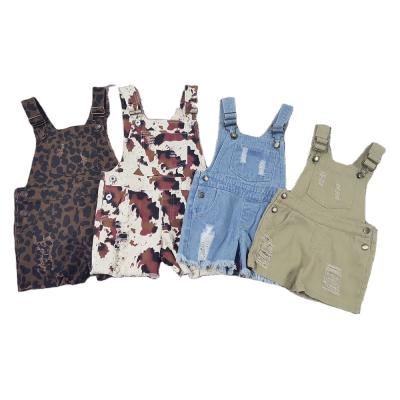 China Anti-wrinkle girls denim jumper suspenders hot-selling autumn new style ripped jeans cheetah cow print shorts solid jumpsuits for sale