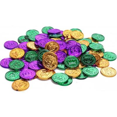 China Mardi Gras Party Carnival Crafts USA Gold Plastic Purple Green Coins Colorful Coin Crafts Mardi Gras Party for sale