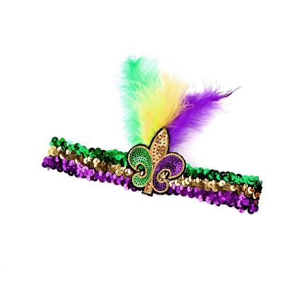 China New Fashion Mardi Gras 4th July St Patrick's Day Sequin Hair Band Feather Wild Man Headdress Wholesale Hot Selling for sale