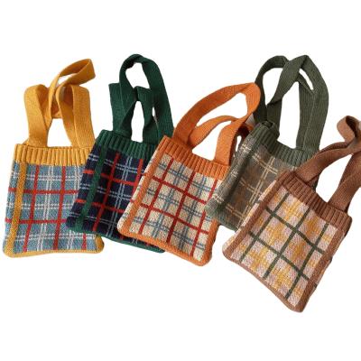 China New retro art boys and girls children's autumn light forest baby one-shoulder messenger plaid Korean woolen bag for sale