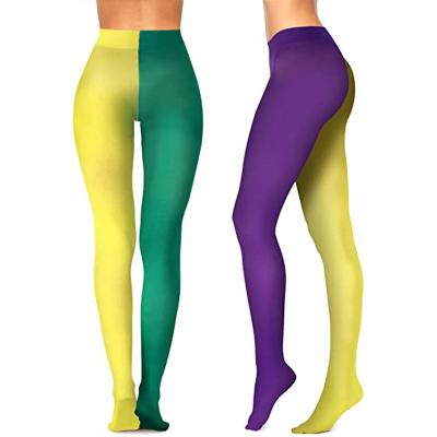 China Breathable Green Purple Yellow High Elasticity Socks Patchwork Pantyhose Carnival Dress Party Footie Tight Gaiters New for sale