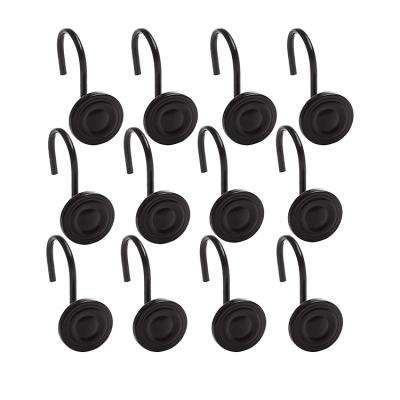 China Modern Metal rustproof round design black shower door curtain hook ring 12 piece decorative hook for bathroom for sale