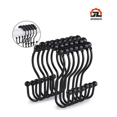 China Modern Metal Ball Shower Curtain Hooks Rings Hangers Stainless Steel Double Shower Curtain Roller For Bathroom for sale