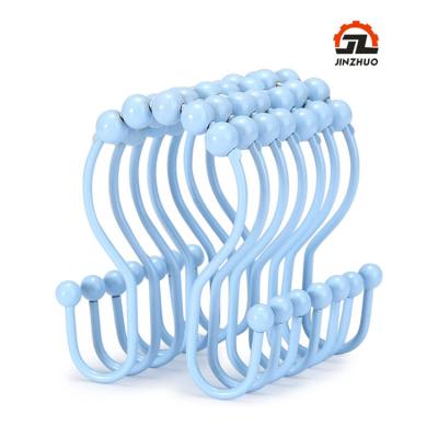 China Modern Bathroom Use Stainless Steel Shower Curtain Hooks Rings Hanger 12 Pcs Set Metal Double Shower Curtain Roller for sale