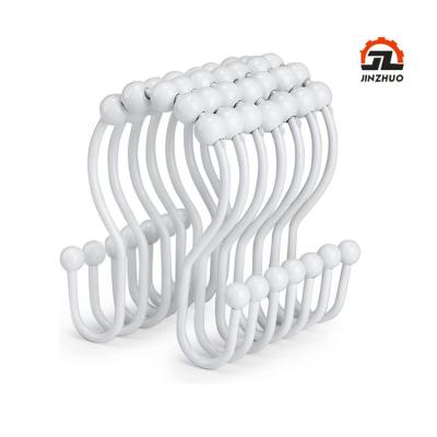 China Modern White Stainless Steel Roller Rust-Resistant Balance Sliding Anti-Drop Double Sided Shower Curtains Hooks Rings for sale