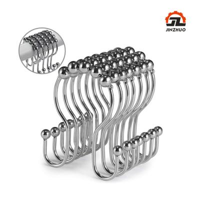 China Modern Bathroom Decorative Metal Shower Curtain Accessories Hooks Rings Hangers Chrome Double Shower Curtain Roller for sale