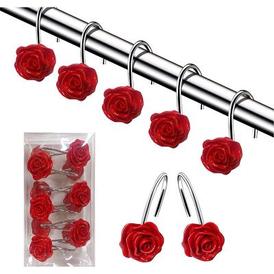 China Modern Red plastics shower curtain hooks curtain shower hooks rose flower shower curtain hooks for sale