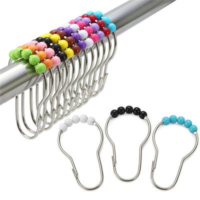 China Modern Fast Delivery Plastic Shower Curtain Hooks Colorful Acrylic 5-Bead Gourd Shower Curtain Ring Hanger for sale