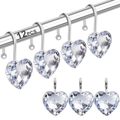 China Modern Factory direct sales acrylic head clear heart Shape shower curtain Hangers hooks Rings for sale