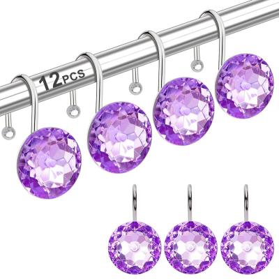 China Modern Factory purple diamond durable shower curtain hooks rings decorative metal breakaway christmas nickel shower curtain hooks for sale