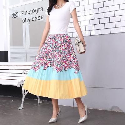 China Fashion Summer Plus Size Casual Floral Print Boho Top Pleated Skirts Women Midi Skirt for sale