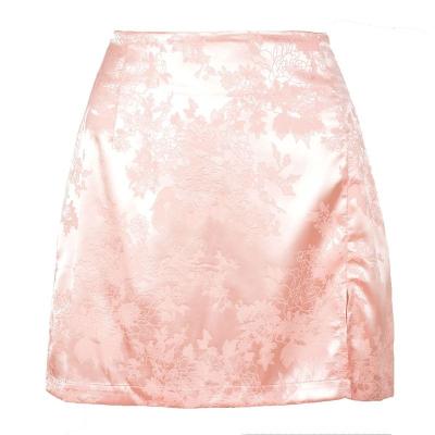 China Plus Size Summer Women Elegant Jacquard Satin Shorts Skirt High Waist Sexy Split Mini Skirt Vintage Zipper Skirt High Street for sale