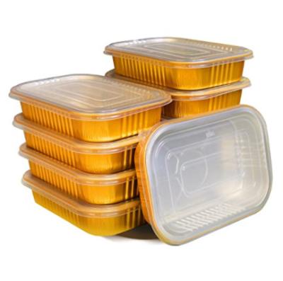 China Hot Sale Gold Food Grade 1000ml Cheap Kitchen Aluminum Foil Baking Disposable Food Containers Tray Box Set With Cover for sale