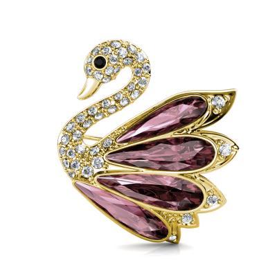 China Beautiful Handmade High Quality Durable Luxury Brooch A Gifts For Mothers Swan Austria Rhinestone Large Antique Pink Crystal Women Brooch Pins Destiny Jewelry for sale