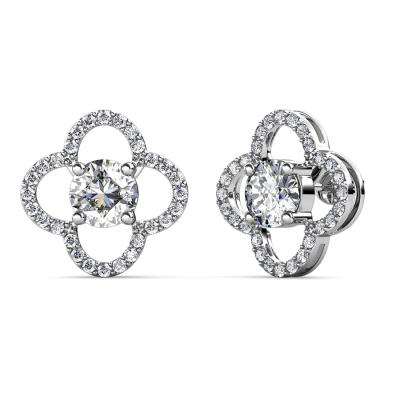 China Women's Handmade High Quality Fine Jewelry Lab Grown Moissanite Innovative Formulated Diamond Jewelry 925 Sterling Silver Four Leaf Clover Stud Earrings Destiny Jewelery for sale