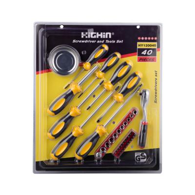 China 41 Piece Screwdriver Sets with Bit & Sockets & Grip & Bowl Socket & Magnetic Rubber Band Handle & Bit Drive Ratchet HYS011740 for sale