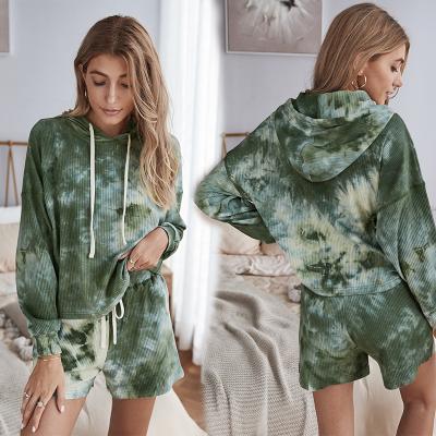 China European and American women's casual spring and autumn two-piece tie-dye print hooded long-sleeved casual suit sports for sale