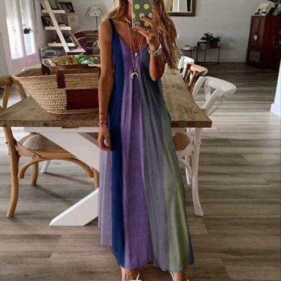 China Plus Size Women's Summer Colorful Gradient Long Sling Print Sleeveless Dress for sale