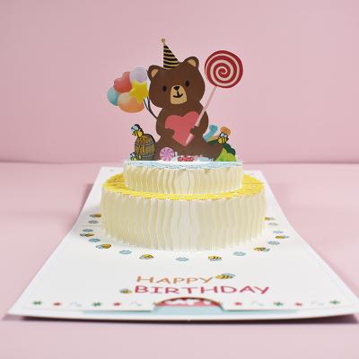 China Creative Handmade Automatic Europe Greeting Cards Kids Back Cake Cartoon 3D Pop Up Custom Birthday Cards for sale