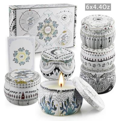 China Romantic Natural Decorations Best Selling Women Birthday Valentines Day Gifts Portable Smokeless Set of 6 Pack Tarot Candles Tin Soy Wax Aromatherapy Scented for sale