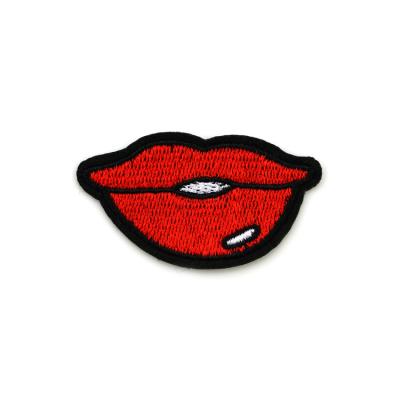 China 2021 New Products Innovative Product Handmade Personalized Cool Guy Style Red Lip Shape Iron On Custom Embroidery Patches for sale