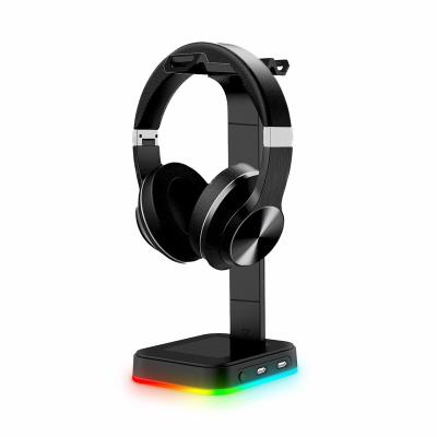 China Display Stand RGB Headset Holder 2 in 1 Earphone Holder With Left 2 Usb Charger RGB Headset Earphone Stand Holder for sale