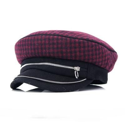 China New Styles Womens Checked Wool Beret Hat Fashion Plaid Beret Military Hats for sale