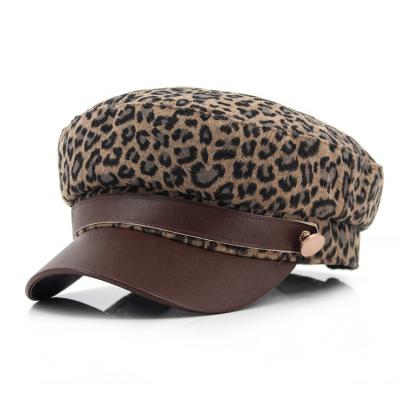 China Custom Image Girls Fashion Military Leopard Luxury Beret Logo Print French Berets Hat for sale