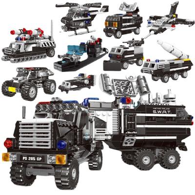 China DIY Brick XB13003 8 in1 Building Blow The Police Truck Armored Vehicle Boat Helicopter Regimental Pioneer Building Blocks Toy for sale