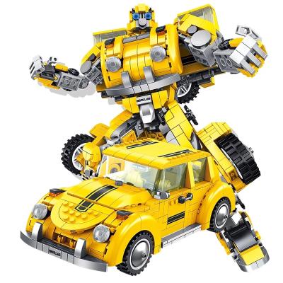 China Toy Stickers Gift Small Bricks Eco-friendly PANLOS 621019 Big Deformation Car Robot Model Yellow Children Fighting Building Blocks Material for sale