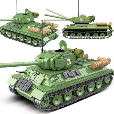 China DIY Building Brick 100063 Tank Russia T-34 Military Medium Tank Building Block WW2 Soldier Police Army Weapons Bricks Kids Toys Children for sale