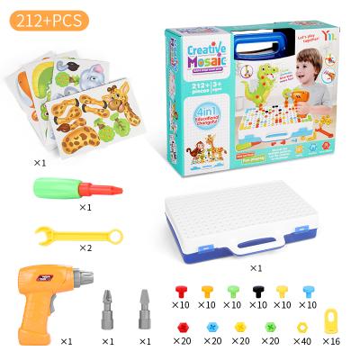 China Puzzle Toy 212PCS Drilling 3D Screw DIY Mosaic Bricks For Kids Electric Drill Set Animal Pieces Jigsaw Children Puzzles Educational Toys for sale